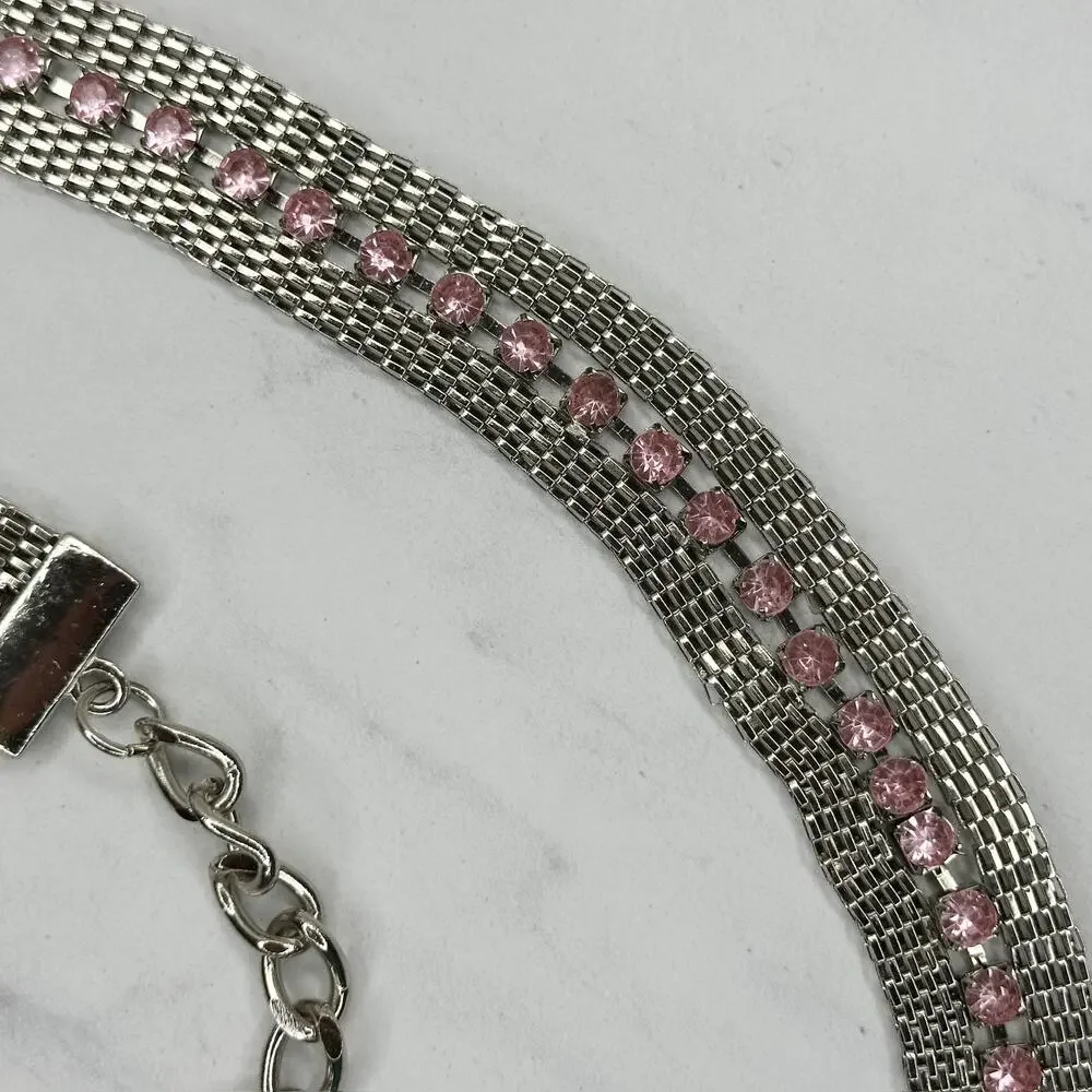 Pink Rhinestone Silver Tone Mesh Chain Belt Medium/Large (M/L) NWT w/ Defects ✨